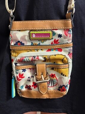 Lily Bloom mini crossbody bag cat yarn‎ front pocket buckle adjustable strap